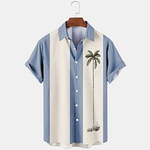 Men's Summer Hawaiian Shirt Button Up Shirt Summer Shirt Casual Shirt Bowling Shirt Black Blue Green Short Sleeve Graphic Coconut Tree Turndown Street Vacation Button-Down Clothing Apparel Fashion Lightinthebox