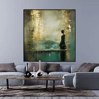 Handmade Oil Painting Canvas Wall Art Decoration Retro Woman Figure Golden Abstract Landscape for Home Decor Rolled Frameless Unstretched Painting Lightinthebox