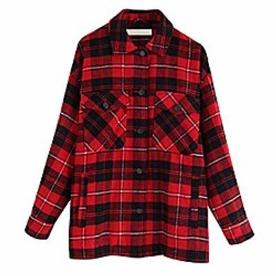 Women Plaid Jackets CoatLadies Collar Wool Blend Coats Long Sleeve Autumn Winter Warm Jackets Female Outwear Lightinthebox