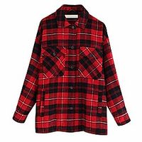 Women Plaid Jackets CoatLadies Collar Wool Blend Coats Long Sleeve Autumn Winter Warm Jackets Female Outwear Lightinthebox - thumbnail