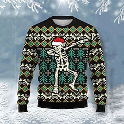 Elk Snowflake Gothic Men's Print Knitting Ugly Christmas Sweater Pullover Sweater Jumper Knitwear Outdoor Daily Vacation Christmas Long Sleeve Crewneck Sweaters Black Fall Winter S M L Sweaters Lightinthebox
