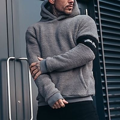 Men's Hoodie Sweatshirt Pullover Pocket Long Sleeve Hoodie Athletic Athleisure Winter Polar Fleece Thermal Warm Breathable Soft Fitness Running Jogging Sportswear Activewear Color Block Grey Black Lightinthebox