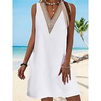 Women's White Dress Sundress Summer Dress Mini Dress Lace Patchwork Vacation Casual V Neck Sleeveless White Yellow Blue Color Lightinthebox