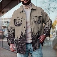 Trees Vintage Men's Shirt Shirt Jacket Shacket Outdoor Street Casual Daily Fall  Winter Turndown Long Sleeve khaki Gray S M L Shirt Lightinthebox - thumbnail