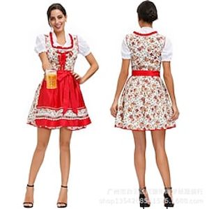 Oktoberfest Beer International Beer Festival Dirndl Trachtenkleider Women's Top Dress Apron Bavarian Costume red with white miniinthebox