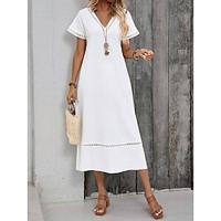 Women's Summer Dress White Lace Wedding Dress Midi Dress Lace Casual V Neck Short Sleeve White Color Lightinthebox