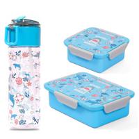 Eazy Kids Lunch Box Set And Tritan Water Bottle With Snack Box Shark - Blue 450Ml