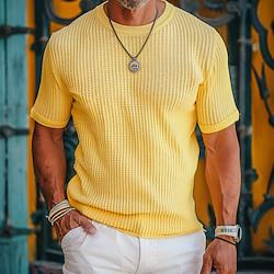 Men's Waffle Knit Tee Tee Top Solid Color Plain Crew Neck Outdoor Casual Short Sleeve Button Clothing Apparel Fashion Designer Comfortable Lightinthebox
