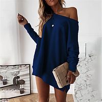 Women's Shift Dress Short Mini Dress Blushing Pink Gray Khaki Dusty Blue Black Long Sleeve Solid Color Split Fall One Shoulder Casual 2021 S M L XL XXL 3XL 4XL 5XL miniinthebox - thumbnail