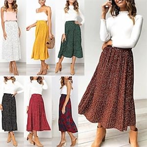 Women's Skirt Swing Midi Light Yellow Black White Yellow Skirts Fall  Winter Pleated Ruffle Elastic Waist Pocket Fashion Casual Street Date S M L Lightinthebox