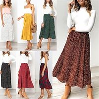 Women's Skirt Swing Midi Light Yellow Black White Yellow Skirts Fall  Winter Pleated Ruffle Elastic Waist Pocket Fashion Casual Street Date S M L Lightinthebox - thumbnail