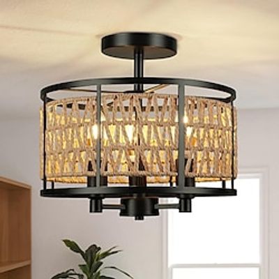 Rattan Recessed Ceiling Light Clamp 3 Light Bohemian Ceiling Light, Black Farmhouse Light Fixture Ceiling Mount with Woven Wicker Shade, Rustic Style Pendant Light for Living Room Bedroom Kitchen Entrance 110-240V Lightinthebox Rattan Recessed Ceiling Light Clamp 3 Light Bohemian Ceiling Light, Black Farmhouse Light Fixture Ceiling Mount with Woven Wicker Shade, Rustic Style Pendant Light for Living Room Bedroom Kitchen Entrance 110-240V Lightinthebox