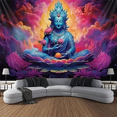 Blacklight Tapestry UV Reactive Glow in the Dark Misty Buddha Flower Nature Landscape Hanging Tapestry Wall Art Mural for Living Room Bedroom miniinthebox Blacklight Tapestry UV Reactive Glow in the Dark Misty Buddha Flower Nature Landscape Hanging Tapestry Wall Art Mural for Living Room Bedroom miniinthebox