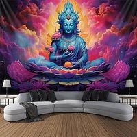 Blacklight Tapestry UV Reactive Glow in the Dark Misty Buddha Flower Nature Landscape Hanging Tapestry Wall Art Mural for Living Room Bedroom miniinthebox