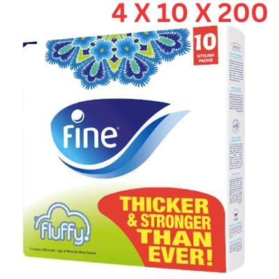 Fine Facial Tissues Fluffy, 2 Ply - 4 x 10 x 200 Sheets Fine Facial Tissues Fluffy, 2 Ply - 4 x 10 x 200 Sheets