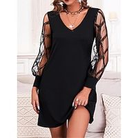 Women's Black Dress Party Dress Lace Dress Mini Dress Black Long Sleeve Pure Color Lace Spring Fall Winter V Neck Fashion Winter Dress Wedding Guest Birthday 2023 S M L XL XXL 3XL Lightinthebox - thumbnail