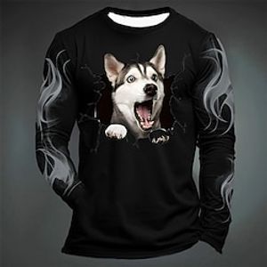 Graphic Dog Fashion Designer Casual Men's 3D Print T shirt Tee Sports Outdoor Holiday Going out T shirt Purple Gray Long Sleeve Crew Neck Shirt Spring   Fall Clothing Apparel S M L XL 2XL 3XL 4XL Lightinthebox