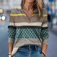 Women's T shirt Tee Pink Blue Green Plaid Print Long Sleeve Daily Weekend Fashion Shirt Collar Regular Fit Painting Spring   Fall Lightinthebox - thumbnail