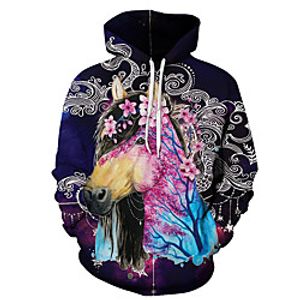 Men's Unisex Plus Size Pullover Hoodie Sweatshirt Graphic Prints Horse Print Hooded Casual Daily Holiday 3D Print Basic Designer Hoodies Sweatshirts  Long Sleeve Purple Yellow Gray miniinthebox