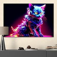 Animals Wall Art Canvas Colorful Cat Listening to Music Prints and Posters Portrait Pictures Decorative Fabric Painting For Living Room Pictures No Frame miniinthebox