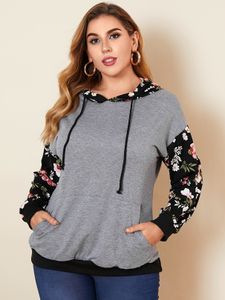 YOINS Plus Size Pullover Floral Print Hooded Design Long Sleeves Sweatshirt