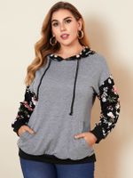 YOINS Plus Size Pullover Floral Print Hooded Design Long Sleeves Sweatshirt - thumbnail