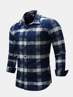 Casual Business Fashion Plaids Printing Slim Long Sleeve Dress Shirts for Men