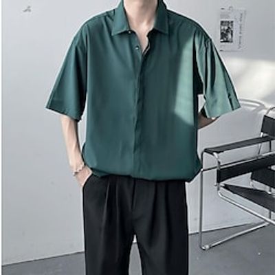 Men's Shirt Solid Color Classic Collar Casual Embroidered Tops Lightweight Casual White Black Light Green Lightinthebox