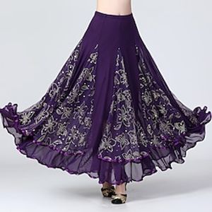 Ballroom Dance Activewear Skirts Printing Pleats Ruffle Women's Training Performance High Mesh Polyester Lightinthebox
