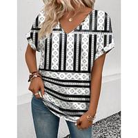 Women's T shirt Tee Geometric Daily Print Black Short Sleeve Fashion V Neck Summer Lightinthebox