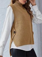 Women's Retro Casual Knitted Turtleneck Pullover Sleeveless Sweater Vest