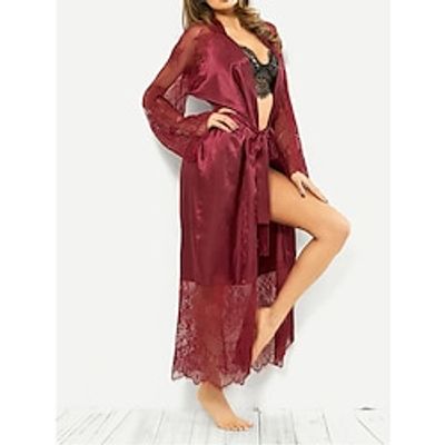 Women's Pajamas Robe Bathrobe Pure Color Simple Casual Comfort Home Bed Spa Lace Breathable V Wire Long Sleeve Fall Winter Black White Lightinthebox