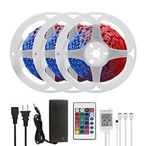 15M(3x5M) LED Strip Lights RGB Tiktok Lights 450LEDs Flexible Color Change SMD 5050 with 24 Keys IR Remote Controller and 100-240V Adapter for Home Bedroom Kitchen TV Back Lights DIY Deco miniinthebox