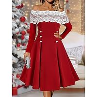 Women's Party Dress Cocktail Dress Wedding Guest Dress Midi Dress Red Half Sleeve Pure Color Lace Spring Fall Winter Off Shoulder Fashion Winter Dress Christmas Wedding Guest 2023 S M L XL XXL 3XL Lightinthebox - thumbnail