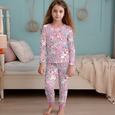 Girls' 3D Floral Pajama Set Long Sleeve 3D Print Fall Winter Active Fashion Cute Polyester Kids 3-12 Years Crew Neck Home Causal Indoor Regular Fit Lightinthebox