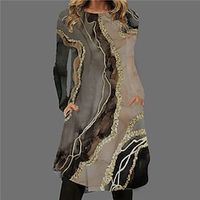 Women's Casual Dress T Shirt Dress Tee Dress Midi Dress Khaki Long Sleeve Color Gradient Pocket Print Winter Fall Crew Neck Vacation Casual Fall Dress 2022 S M L XL XXL 3XL / Winter Dress miniinthebox - thumbnail