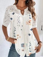Paneled Lapel Short Sleeve Blouses