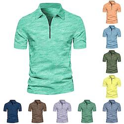 Men's Quarter Zip Polo Golf Shirt Daily Holiday Lapel Short Sleeve Fashion Basic Plain Spring Summer Regular Fit Yellow Light Green Navy Blue Blue Orange Brown Quarter Zip Polo Lightinthebox