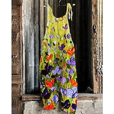 Women's Jumpsuit Print Floral Square Neck Elegant Holiday Weekend Straight Regular Fit Sleeveless Green Yellow S M L Spring Lightinthebox Women's Jumpsuit Print Floral Square Neck Elegant Holiday Weekend Straight Regular Fit Sleeveless Green Yellow S M L Spring Lightinthebox