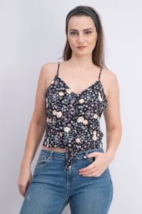 Womens Sleeveless Floral Print Top  Black Combo