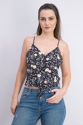Womens Sleeveless Floral Print Top  Black Combo