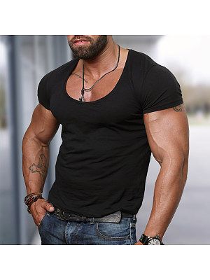 Men's Slim Low Neck Casual Sports Short Sleeve T-Shirt