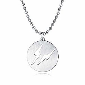 rockyu lightning necklace for boys silver stainless steel beads chain 22 inch coin pendant with hollowed double lightning all match student necklaces Lightinthebox