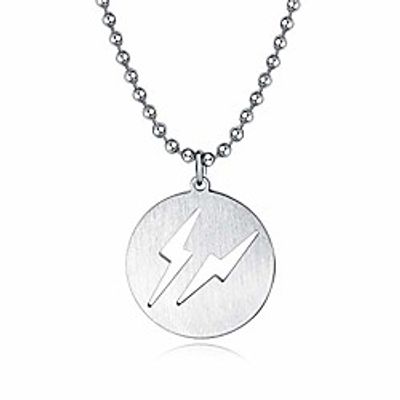 rockyu lightning necklace for boys silver stainless steel beads chain 22 inch coin pendant with hollowed double lightning all match student necklaces Lightinthebox