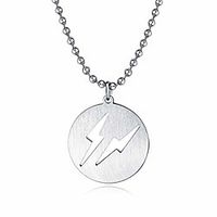 rockyu lightning necklace for boys silver stainless steel beads chain 22 inch coin pendant with hollowed double lightning all match student necklaces Lightinthebox - thumbnail