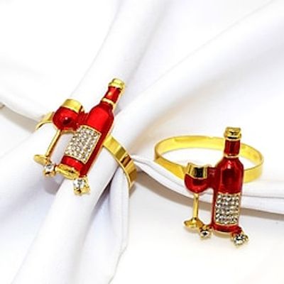 12pcs Hotel Tableware Christmas Wine Glass Napkin Ring Diamond Wine Bottle Napkin Buckle Alloy Napkin Ring Lightinthebox