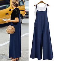 2018 new amazon hot style cotton and linen suspenders trousers loose solid color suspenders wide-leg pants factory direct sales Lightinthebox - thumbnail
