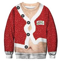 mens ugly christmas sweatshirt big belly print womens funny novelty xmas santa sweat shirt pullover - xxl miniinthebox - thumbnail