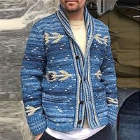Tribal Geometry Bandana Print Retro Vintage Men's Button Knitting Print Cardigan Sweater Knitwear Cowichan cardigan sweater Outdoor Daily Vacation Long Sleeve V Neck Sweaters Blue Fall Winter S M L Lightinthebox - thumbnail