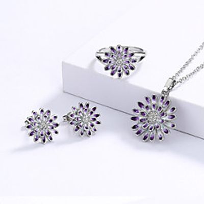 Women's Clear AAA Cubic Zirconia Bridal Jewelry Sets Tropical Floral Theme Flower Elegant Fashion Vintage European Boho Earrings Jewelry Lilac For Party Gift Carnival Holiday Festival 1 set Lightinthebox